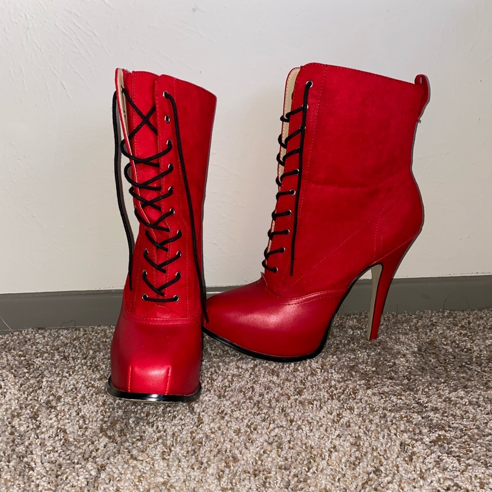 Red platform booties